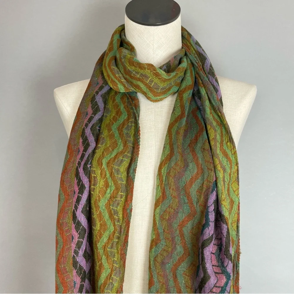 Woven‎ Scarf Cashmere Silk Viscose Long Soft Fringe Women Green Orange Purple